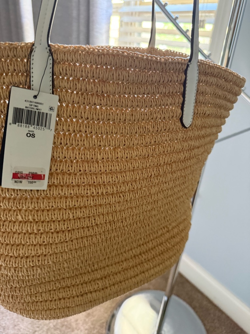 Ralph Lauren Beige Straw Tote with White Leather Trim. New with tags - Picture 4 of 4